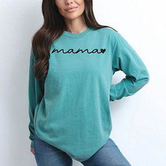 Mama Cursive Heart - Women's Garment Dyed Long Sleeve Graphic T-Shirt