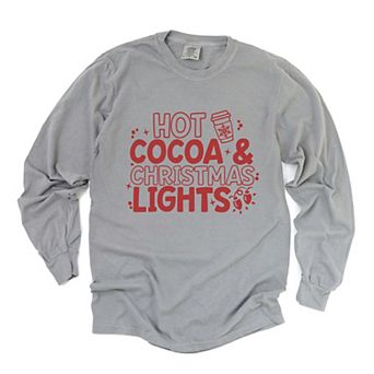 Hot Cocoa and Christmas Lights - Women's Garment Dyed Long Sleeve Graphic T-Shirt