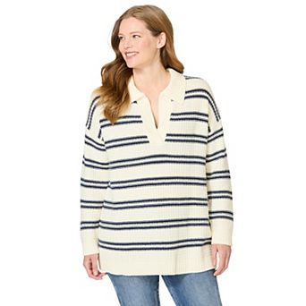 Woman Within Plus Size Waffle Polo Sweater