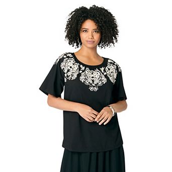 Roaman's Women's Plus Size Ruffle Printed Tunic