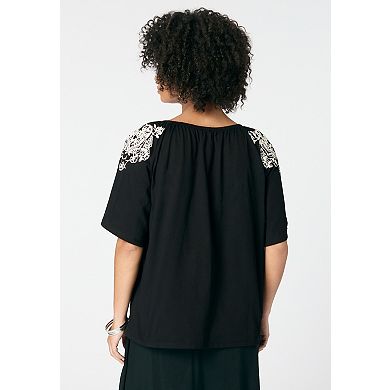 Roaman's Women's Plus Size Ruffle Printed Tunic