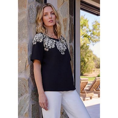Roaman's Women's Plus Size Ruffle Printed Tunic
