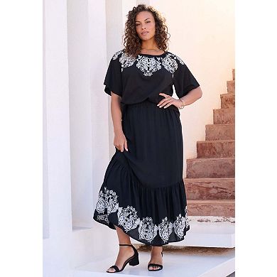 Roaman's Women's Plus Size Ruffle Printed Tunic