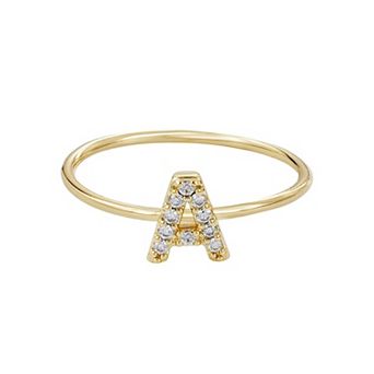 Adornia 14k Gold Flash Plated Cubic Zirconia Pave Initial Ring