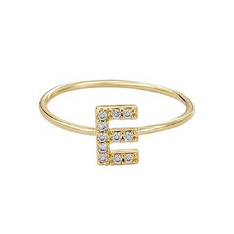 Adornia 14k Gold Flash Plated Cubic Zirconia Pave Initial Ring