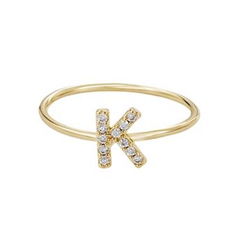 Adornia 14k Gold Flash Plated Cubic Zirconia Pave Initial Ring