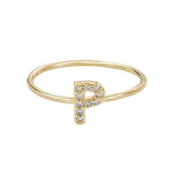 Adornia 14k Gold Flash Plated Cubic Zirconia Pave Initial Ring
