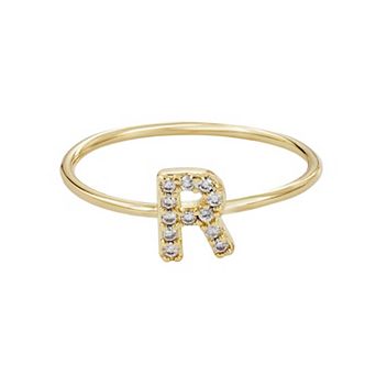 Adornia 14k Gold Flash Plated Cubic Zirconia Pave Initial Ring