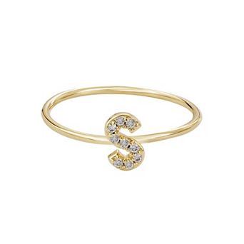 Adornia 14k Gold Flash Plated Cubic Zirconia Pave Initial Ring