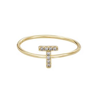 Adornia 14k Gold Flash Plated Cubic Zirconia Pave Initial Ring