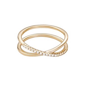 Adornia 14k Gold Flash Plated Over Sterling Silver Crystal Crossed Half Eternity Band Ring