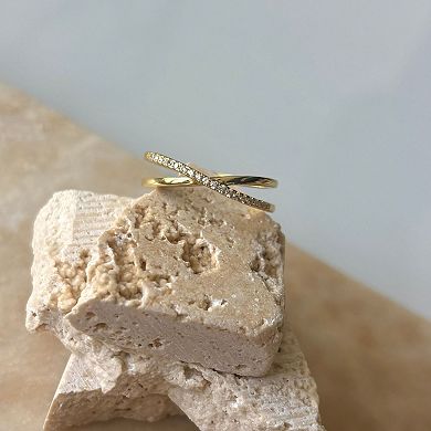 Adornia 14k Gold Flash Plated Over Sterling Silver Crystal Crossed Half Eternity Band Ring