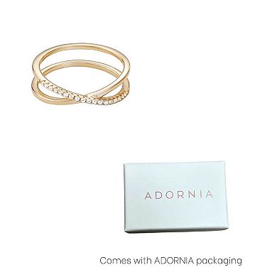 Adornia 14k Gold Flash Plated Over Sterling Silver Crystal Crossed Half Eternity Band Ring