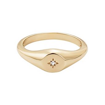 Adornia 14k Gold Flash Plated Cubic Zirconia Starburst Signet Pinky Ring