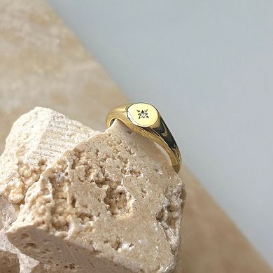 Adornia 14k Gold Flash Plated Cubic Zirconia Starburst Signet Pinky Ring