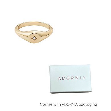 Adornia 14k Gold Flash Plated Cubic Zirconia Starburst Signet Pinky Ring