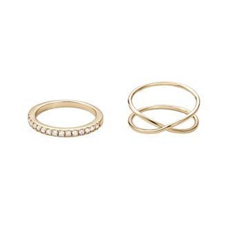Adornia 14k Gold Flash Plated Cubic Zirconia X & Eternity Ring Set