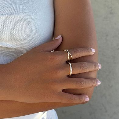 Adornia 14k Gold Flash Plated Cubic Zirconia X & Eternity Ring Set