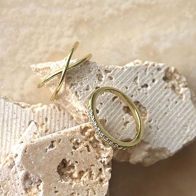 Adornia 14k Gold Flash Plated Cubic Zirconia X & Eternity Ring Set