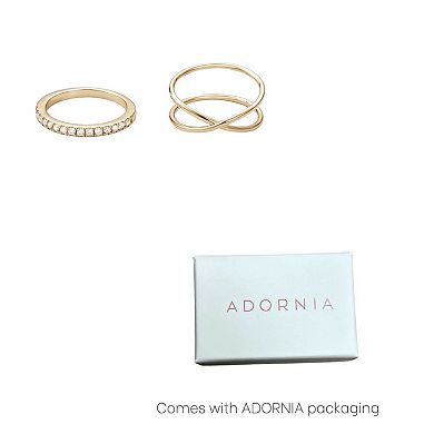 Adornia 14k Gold Flash Plated Cubic Zirconia X & Eternity Ring Set