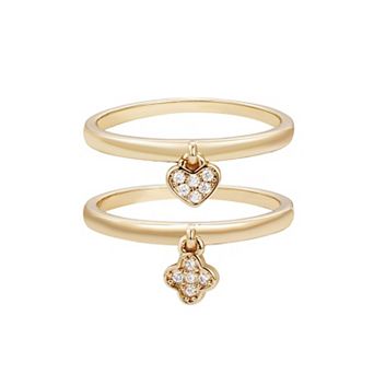Adornia 14k Gold Flash Plated Cubic Zirconia Heart & Clover Rings Set