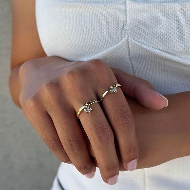 Adornia 14k Gold Flash Plated Cubic Zirconia Heart & Clover Rings Set
