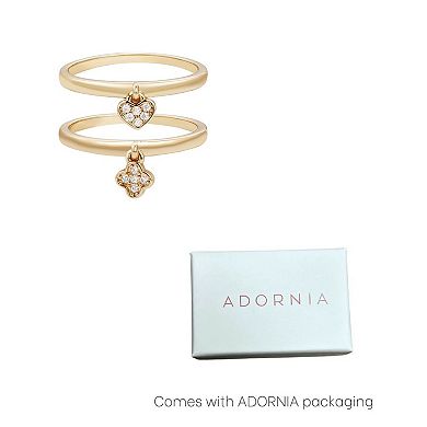 Adornia 14k Gold Flash Plated Cubic Zirconia Heart & Clover Rings Set