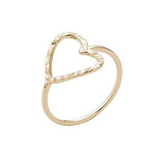 Adornia 14k Gold Plated Hammered Open Heart Ring