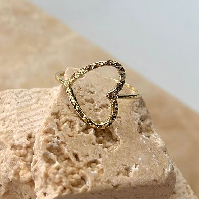 Adornia 14k Gold Plated Hammered Open Heart Ring