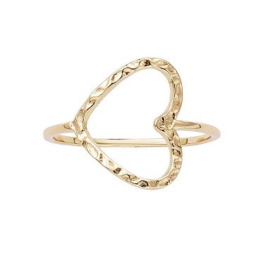 Adornia 14k Gold Plated Hammered Open Heart Ring
