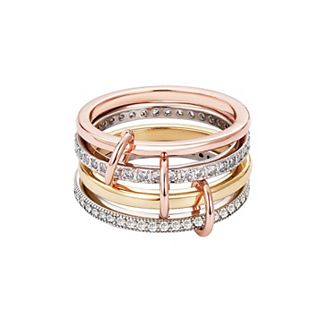 Adornia Mixed Metal Cubic Zirconia Connected 4 pc Ring Stack
