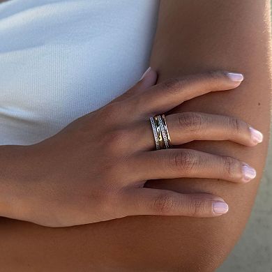Adornia Mixed Metal Cubic Zirconia Connected 4-Piece Ring Stack