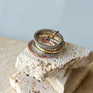 Adornia Mixed Metal Cubic Zirconia Connected 4-Piece Ring Stack