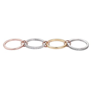 Adornia Mixed Metal Cubic Zirconia Connected 4-Piece Ring Stack