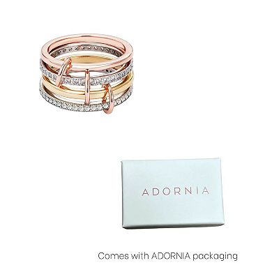 Adornia Mixed Metal Cubic Zirconia Connected 4-Piece Ring Stack