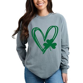 Simply Sage Market Hand Drawn Heart With Shamrock Garment Dyed Long Sleeve