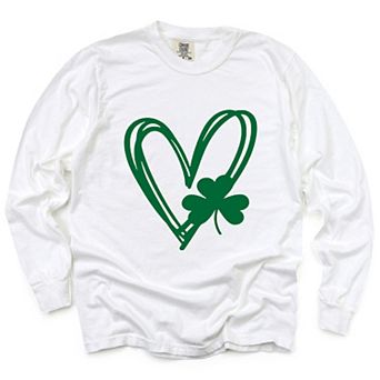 Simply Sage Market Hand Drawn Heart With Shamrock Garment Dyed Long Sleeve