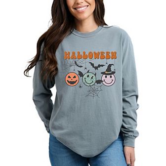 Simply Sage Market Halloween Smiley Faces Garment Dyed Long Sleeve