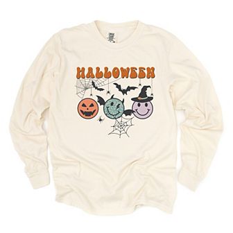 Simply Sage Market Halloween Smiley Faces Garment Dyed Long Sleeve