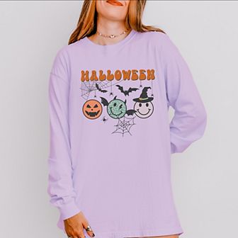 Simply Sage Market Halloween Smiley Faces Garment Dyed Long Sleeve