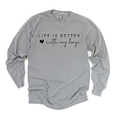 Simply Sage Market Life Is Better With My Boys Heart Garment Dyed Long Sleeve
