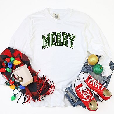 Simply Sage Market Merry Varsity Thick Outline Garment Dyed Long Sleeve