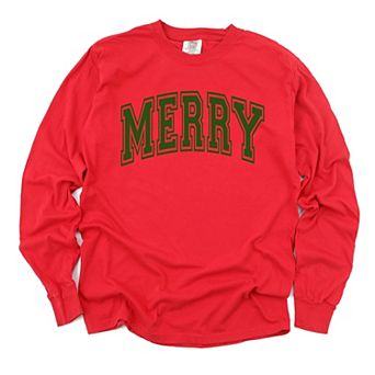 Simply Sage Market Merry Varsity Thick Outline Garment Dyed Long Sleeve
