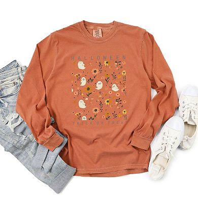 Simply Sage Market Halloween Floral And Ghost Collage Garment Dyed Long Sleeve