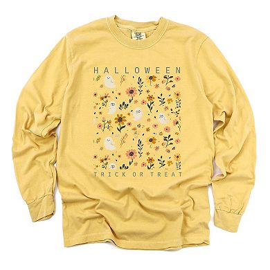 Simply Sage Market Halloween Floral And Ghost Collage Garment Dyed Long Sleeve
