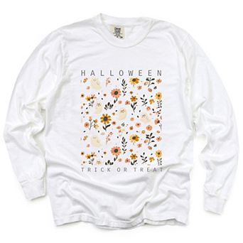 Simply Sage Market Halloween Floral And Ghost Collage Garment Dyed Long Sleeve