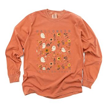 Simply Sage Market Halloween Floral And Ghost Collage Garment Dyed Long Sleeve