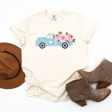 Simply Sage Market Spring Retro Truck With Flowers Garment Dyed Tee