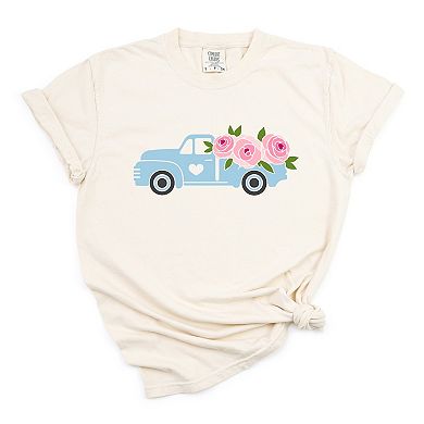 Simply Sage Market Spring Retro Truck With Flowers Garment Dyed Tee