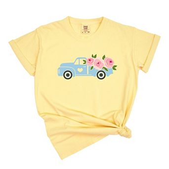 Simply Sage Market Spring Retro Truck With Flowers Garment Dyed Tee